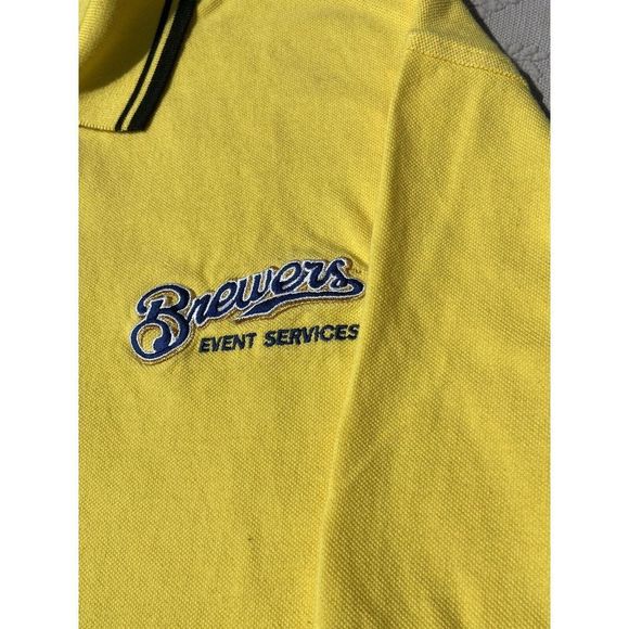 Vintage Milwaukee Brewers Staff Ball Park Polo Medium Yellow Miller Park - Picture 3 of 8